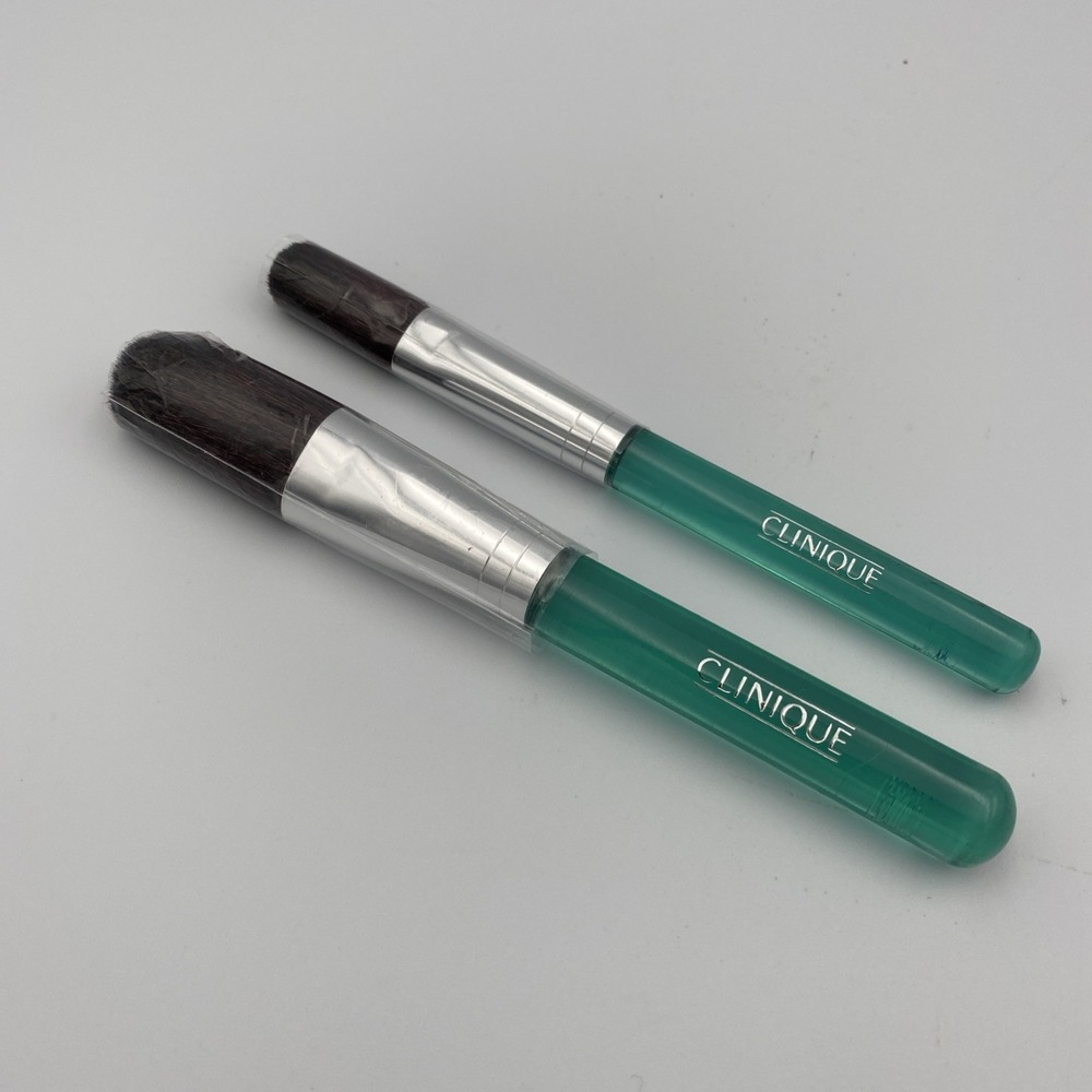 Vintage Clinique Makeup Brushes (2) Clear Translucent Green Handles Rare